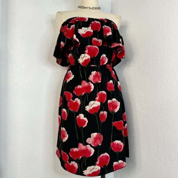 Aritzia Wilfred Hosta Short Dress Black & Red Floral XS - Picture 1 of 6